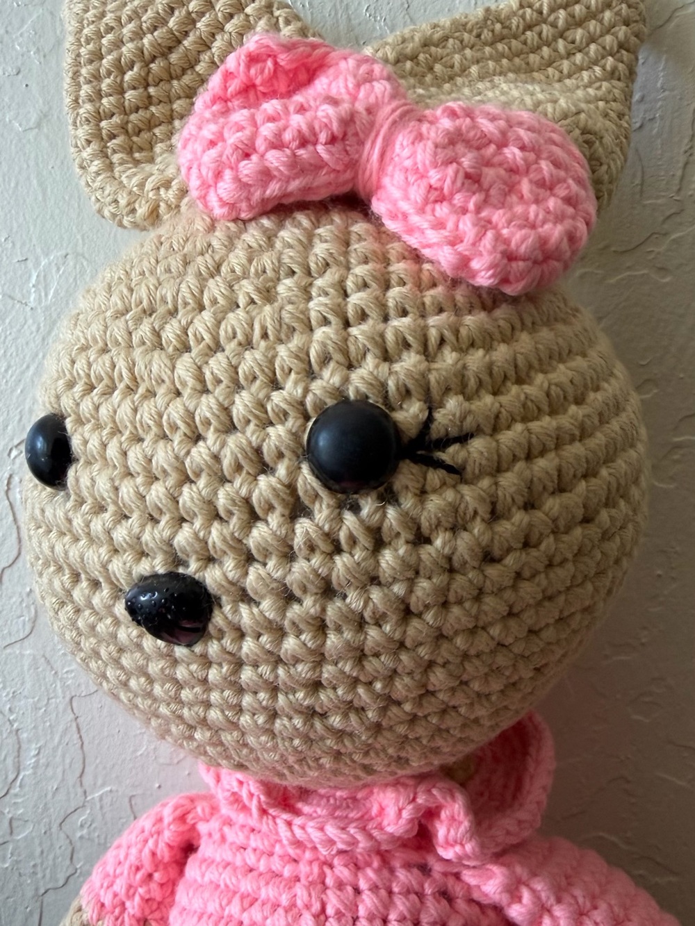Handmade Crochet Bunny Doll with Pink Bow
